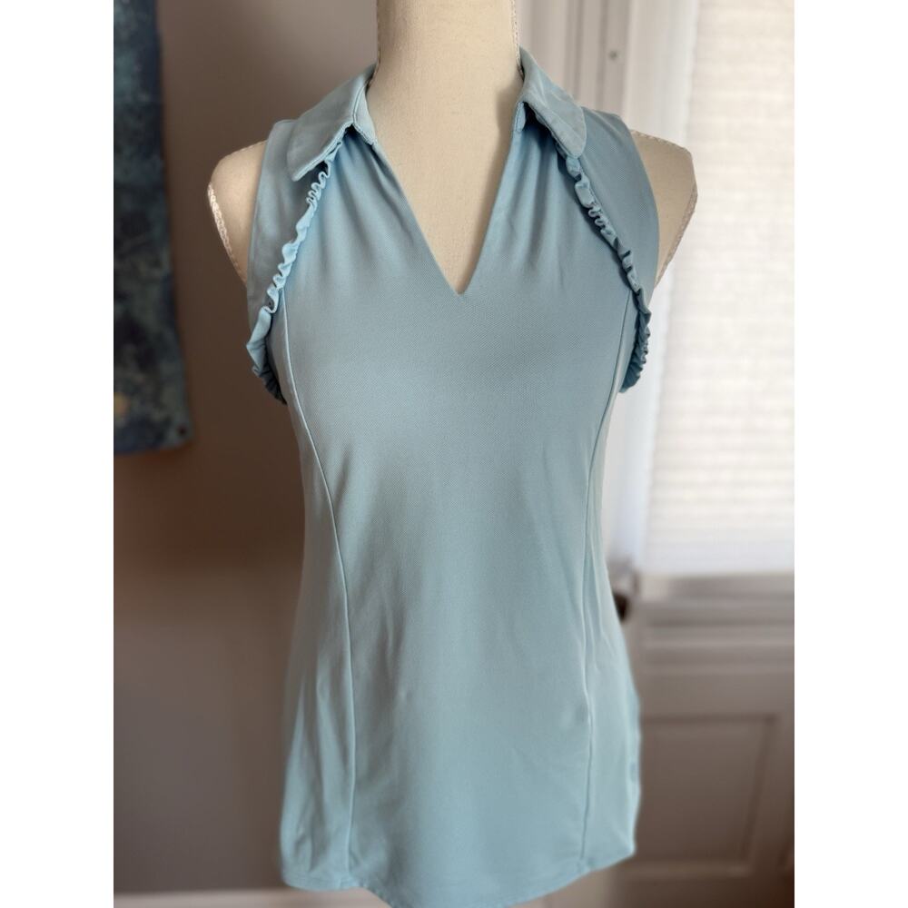 Lilly Pulitzer Luxletic Martina Polo Top Medium White V Neck Meryl UPF 50 Golf